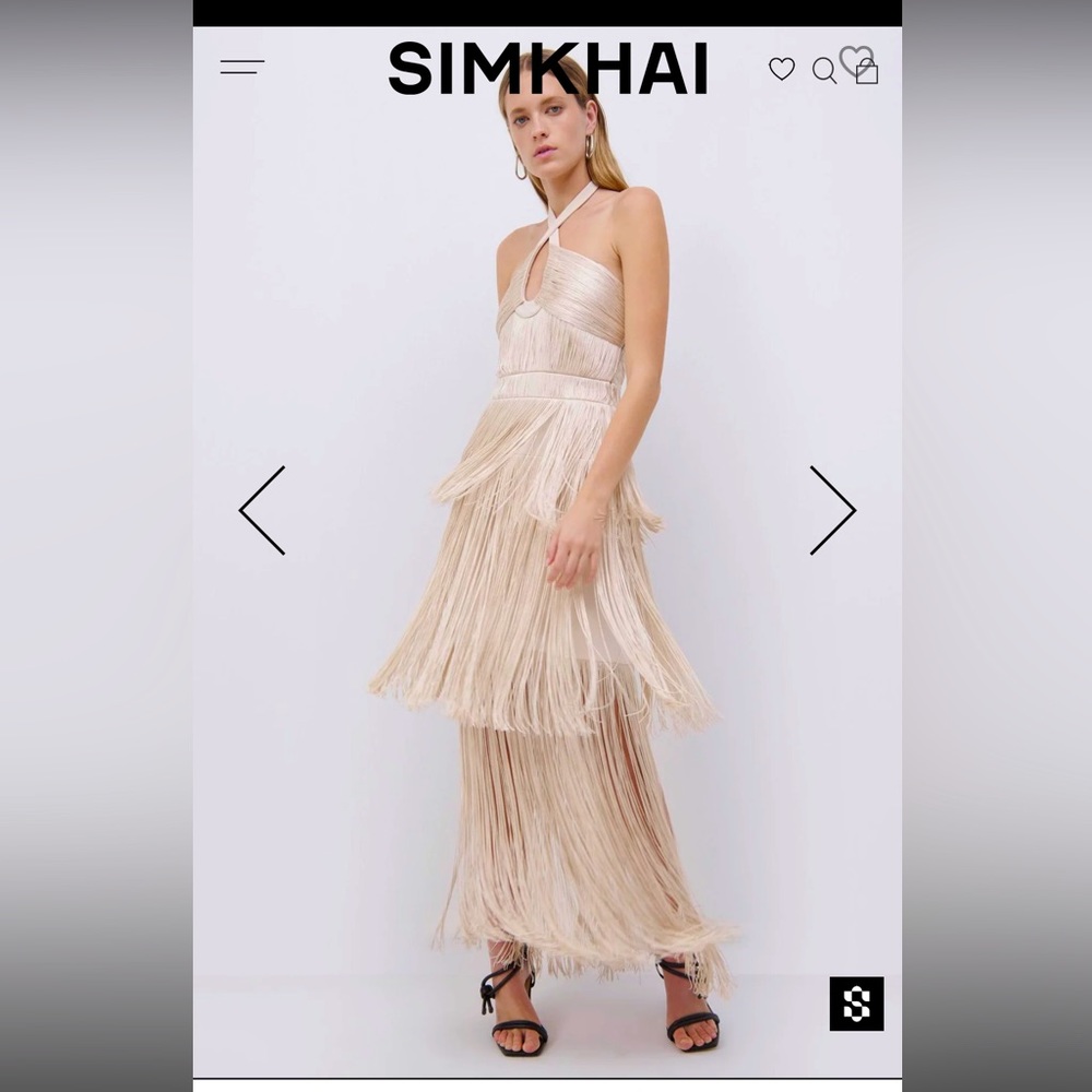 Worn once Simkhai The Baldwin Draped Fringe Maxi Dress in Champagne. Size 6